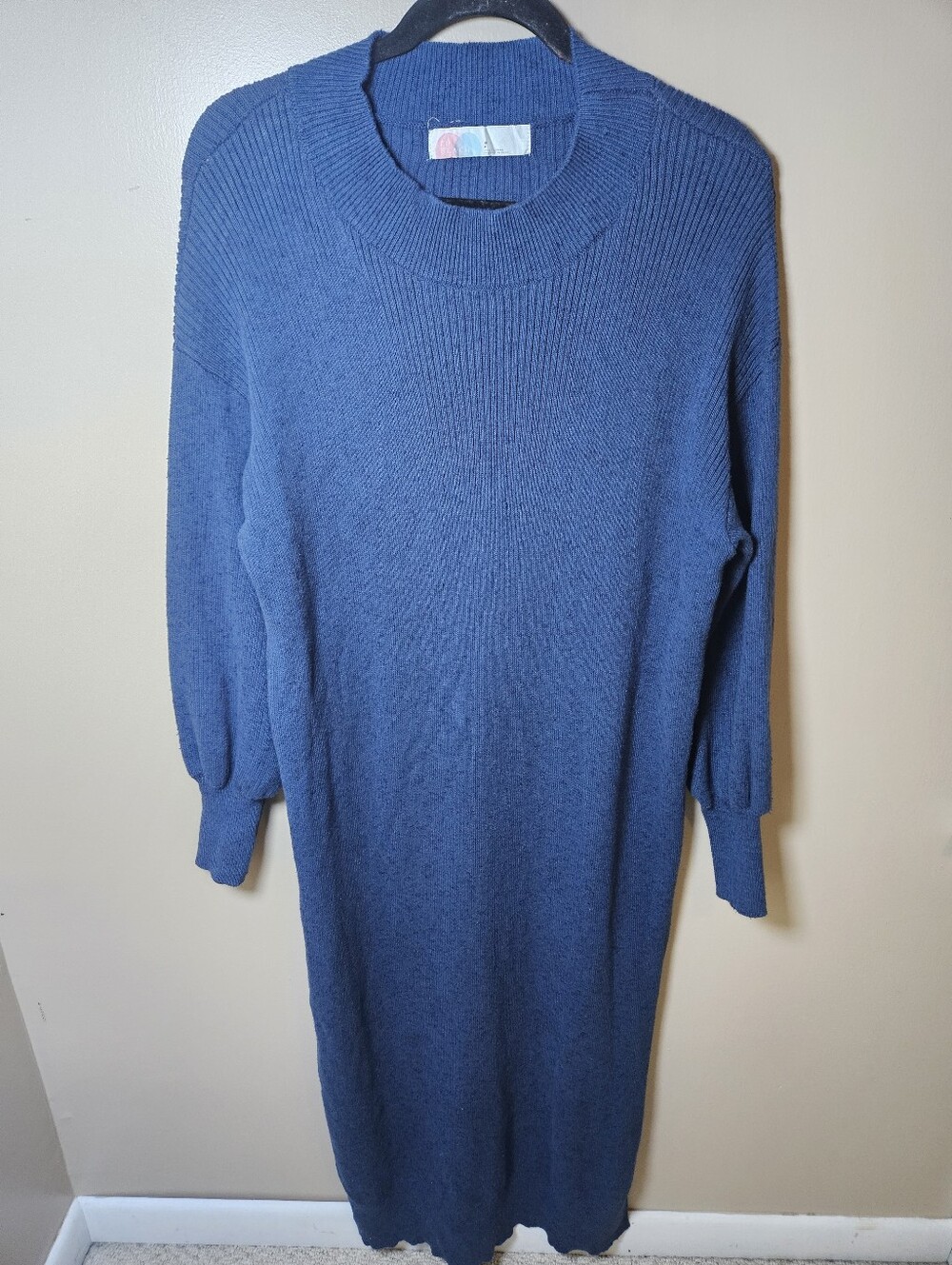 Free People Beach Blue Ribbed Mock Neck Long Maxi Sweater Dress Small Cotton